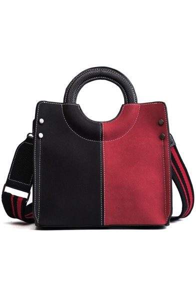 Stylish Color Block Top Ring Handle Striped Strap Satchel Shoulder Bag 26*24*13 CM