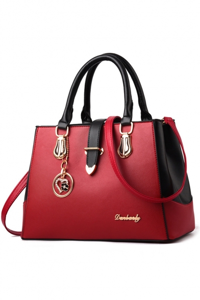 Stylish Plain Metal Embellishment Commuter Tote Handbag for Women 32.5*13.5*21.5 CM
