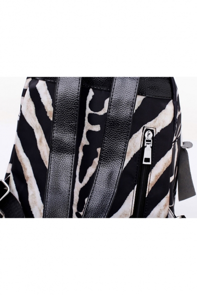 Stylish Zebra Pattern Zipper Embellishment Black and White Casual Backpack 30*12*34 CM