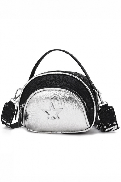 Trendy Color Block Star Embellishment Letter Wide Strap Crossbody Shoulder Bag 18*9*15 CM