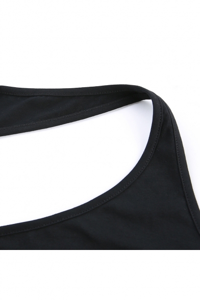 Unique Fashion Irregular Cutout Black Slim Fitted Cropped T-Shirt