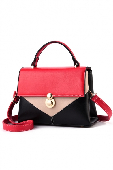 Women's New Fashion Color Block Leatehr Satchel Shoulder Bag 22*9*16 CM