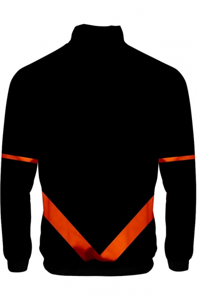 Comic Cosplay Costume Orange Cross Printed Stand Collar Zip Up Black Jacket