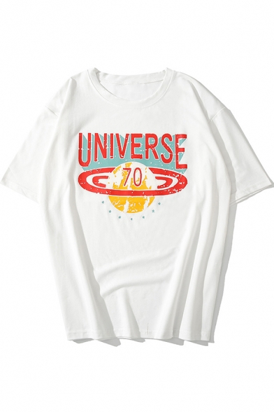 Cool Simple Letter UNIVERSE Hip Hop Style Round Neck Casual Loose Graphic T-Shirt