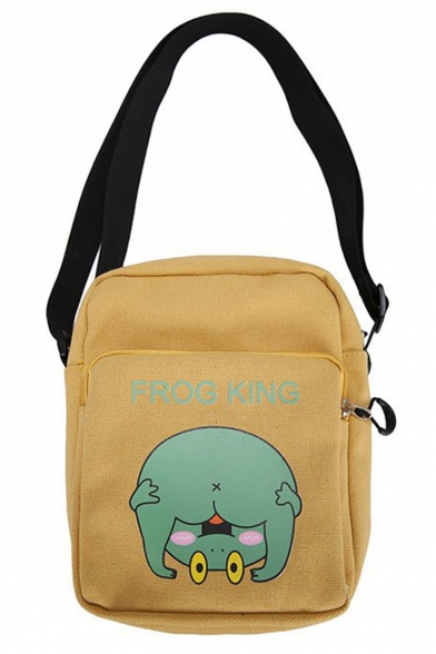 Cute Cartoon Frog Letter Printed Canvas Cross Body Shoulder Bag 21*6*16 CM