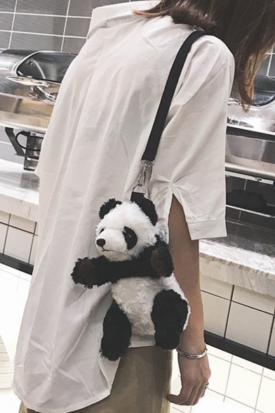 Cute Cartoon Plush Panda Shape Black and White Crossbody Shoulder Bag