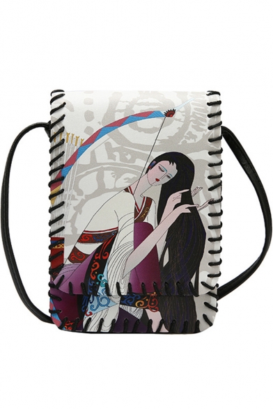 Designer National Style Figure Printed Gray Crossbody Cell Phone Purse for Women 12*2*18 CM