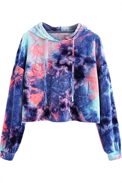 Fashion Tie Dye Painting Long Sleeve Casual Cropped Pullover Hoodie
