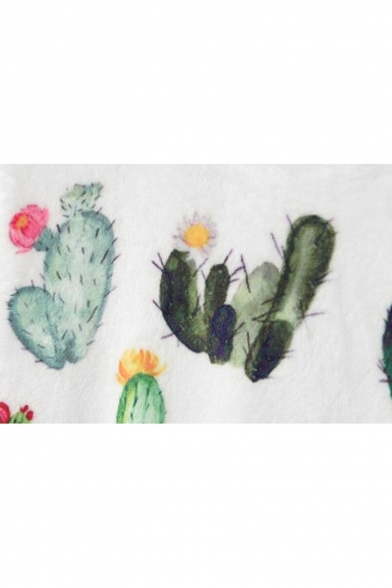 Girls Cute Cactus Pattern Round Neck Long Sleeve Basic White Casual Sweatshirt