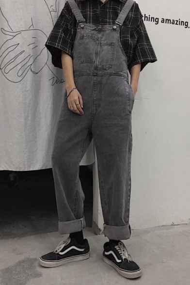 grey denim overalls