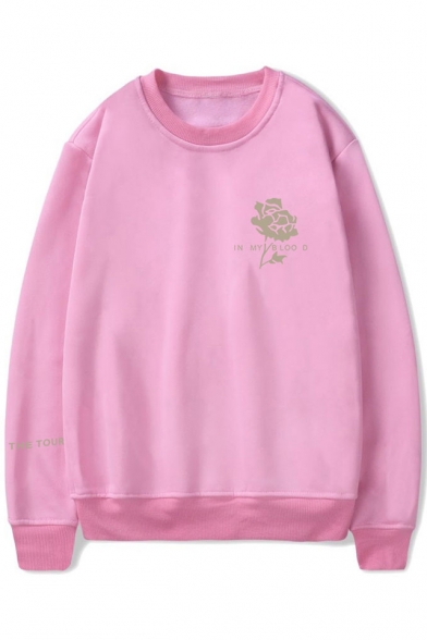 Hot Popular Floral Logo Print Round Neck Long Sleeve Pullover Unisex Sweatshirt