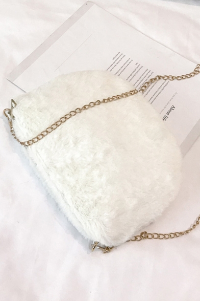 Lovely Solid Color Plush Crossbody Shoulder Bag with Chain Strap 23.5*3.5*19 CM