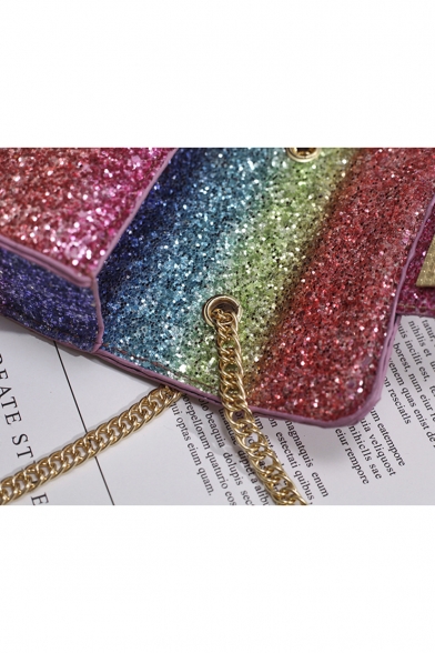 New Trendy Sequin Crossbody Saddle Bag with Chain Strap 13*5*10 CM