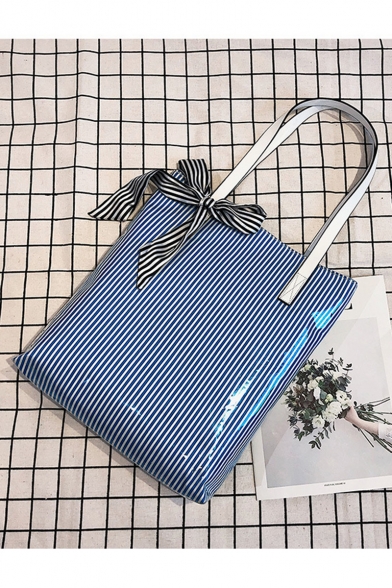 New Trendy Stripe Pattern Bow Tied Transparent Shoulder Bag 32*8*36 CM