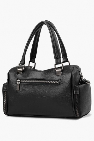 Popular Fashion Solid Color Zipper Embellishment Boston Bag Satchel Handbag 28*12*18 CM