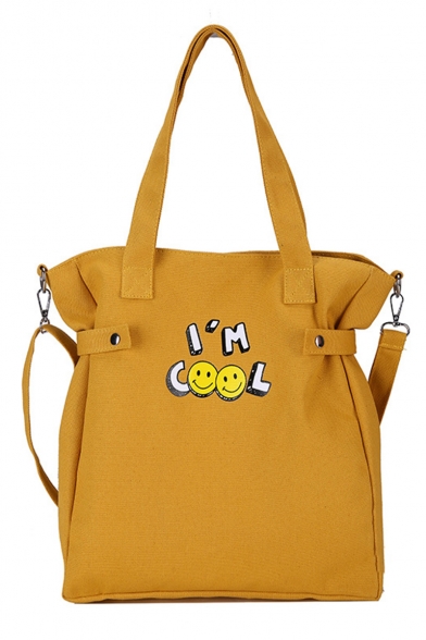 Popular Letter Emoji Printed Large Capacity Canvas Crossbody Shoulder Bag 30*8*36 CM