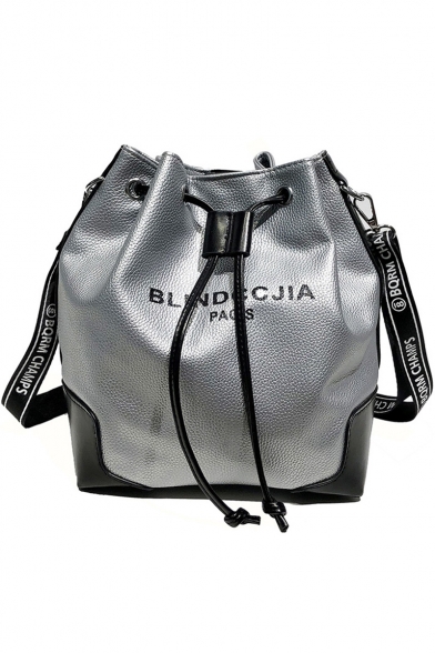 Popular Letter Print PU Leather Drawstring Shoulder Bag Backpack 26*23*15 CM