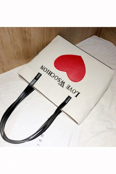 Popular Letter Red Heart Printed Canvas Shoulder Tote Bag for School 37*11*32 CM