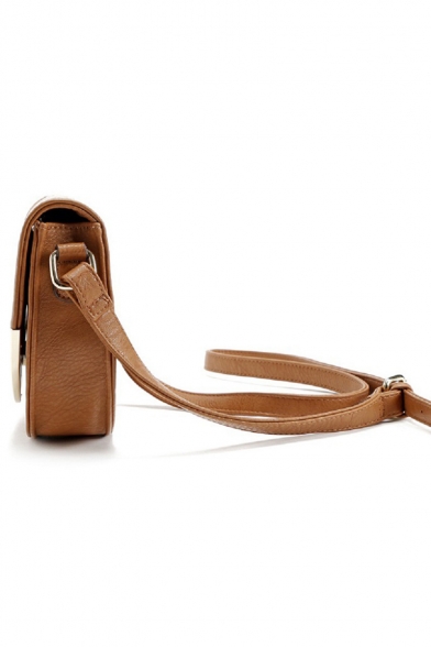 Retro Fashion Solid Color Metal Edging Brown Crossbody Saddle Bag 19*6*17 CM