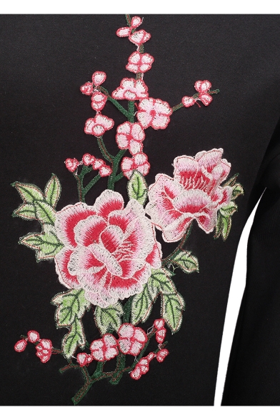 Stylish Women's Floral Embroidered Round Neck Long Sleeve Pullover Sweatshirt