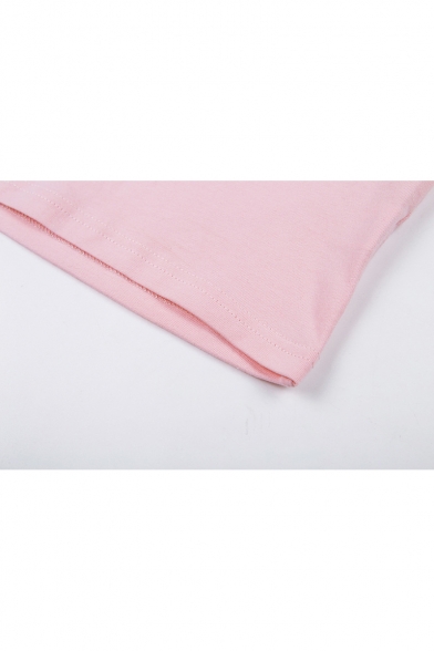 Summer Fashion Letter ANGEL Printed Pink Short Sleeve Slim Crop Tee
