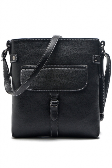 Trendy Solid Color Buckle Pocket Decoration Crossbody Shoulder Bag 22*23 CM