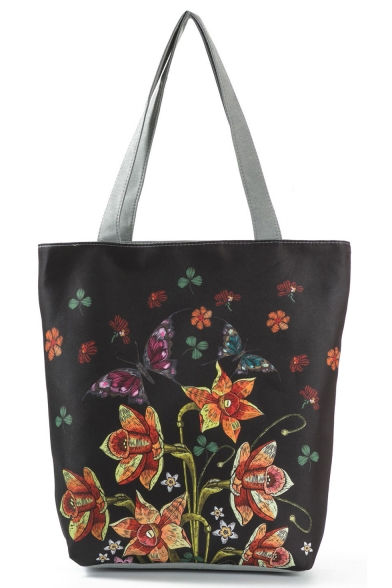 Unique Fashion Floral Butterfly Printed Black Shoulder Bag 27*11*38 CM