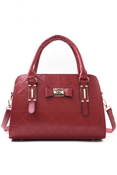 Women's Fashion Solid Color Bow Embellishment Satchel Handbag 31*12*20 CM