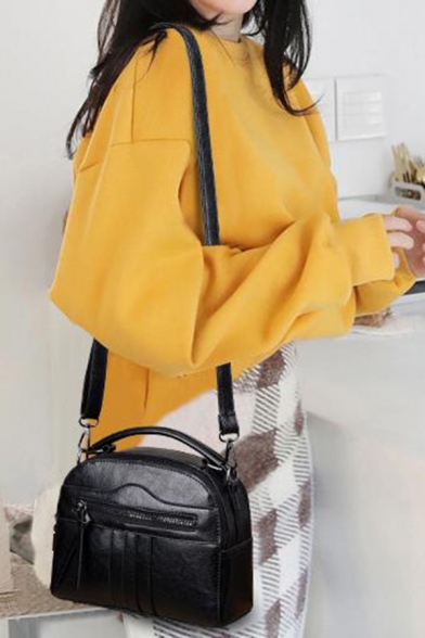 Women's Fashion Solid Color Zipper Embellishment Commuter Satchel Handbag 22*8*18 CM