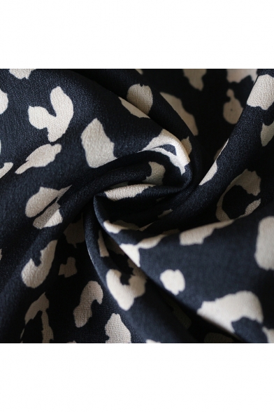 Womens Summer Fashion Black Leopard Pattern V-Neck Short Sleeve Casual Tee