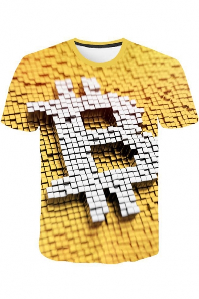 Bitcoin 3D Pattern Basic Round Neck Short Sleeve Regular Fit T-Shirt