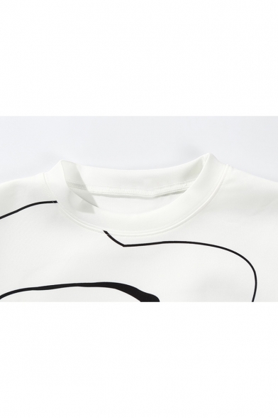 Cool Abstract Human Figure Face Printed Basic Crewneck Long Sleeve White Sweatshirt