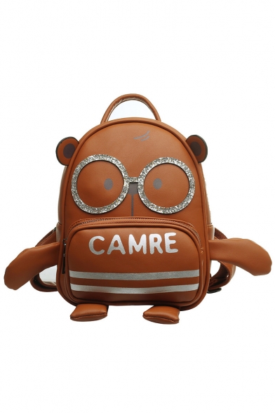 Cute Cartoon Bear Stripe Letter CAMRE Print Casual Backpack for Girls 18*25*11 CM