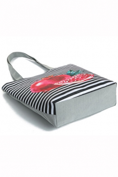 Designer Fruit Stripe Printed Black and White Shoulder Tote Bag 27*11*38 CM