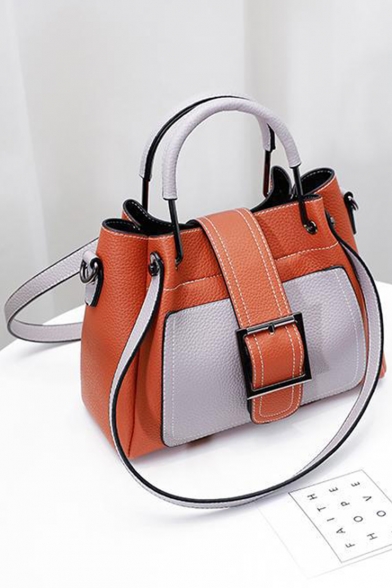 Fashion Color Block Buckle Lock Top Handle Satchel Shoulder Bag 27*13*20 CM