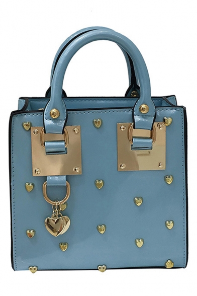 Fashion Plain Metal Rivet Embellishment Patent Leather Crossbody Satchel Handbag 19*19*10 CM