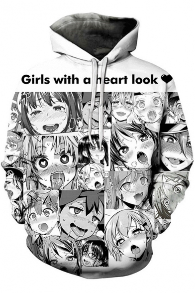 Girls With A Heart Look Letter 3d Comic Ahegao Figure Printed Long