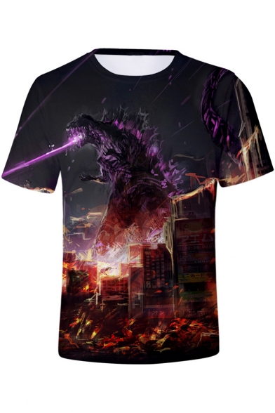 King of the Monsters Cool 3D Pattern Basic Round Neck Short Sleeve T-Shirt