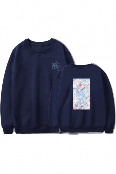 Men's Basic Long Sleeve Round Neck Floral Printed Casual Sweatshirt