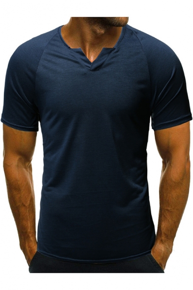 Mens Unique V-Neck Short Sleeve Simple Plain Slim Fitted T-Shirt