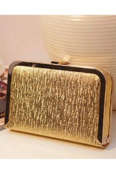 Minimalist Solid Color Metallic Clutch Bag with Chain Strap 20*12*3 CM