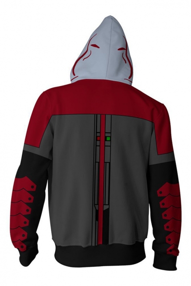 New Popular Comic Logo Pattern Cosplay Costume Zip Up Grey and Red Hoodie