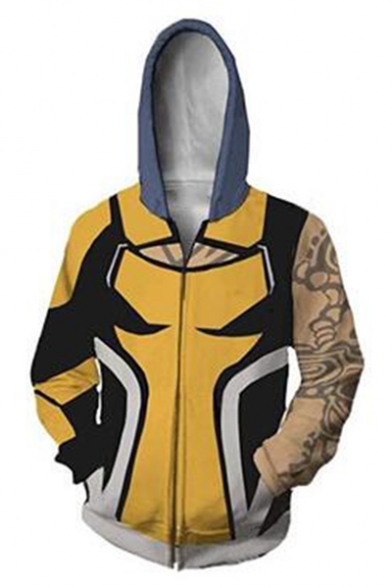 New Stylish Popular 3D Comic Cosplay Costume Long Sleeve Zip Front Relaxed Yellow Hoodie