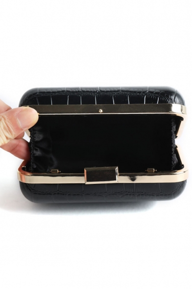 New Stylish Solid Color Crocodile Pattern Mini Black PU Box Bag Evening Clutch 13*8.5*5.5 CM