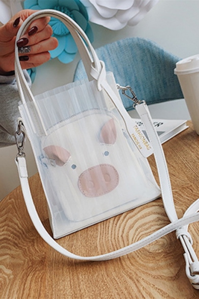 New Trendy Cartoon Pig Pattern Transparent Shoulder Tote Bag 17*7.5*20 CM