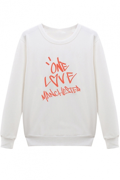 One Love Manchester Cool Popular Letter Printed Long Sleeve Round Neck Casual Loose Sweatshirt