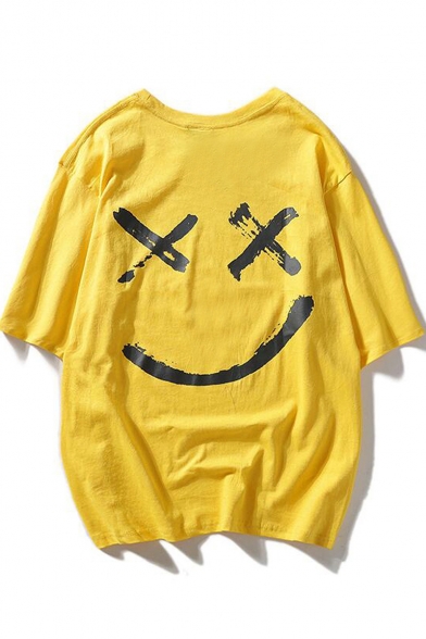 Popular Smile Face Pattern Round Neck Unisex Casual Oversized T-Shirt
