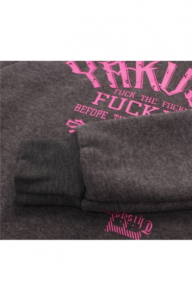 PUCK THE FUCKING Letter Skull Fingers Printed Drawstring Long Sleeve Tunic Hoodie