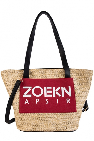 Stylish Letter ZOEKN APSIR Patched Beach Bag Tote Bucket Bag 41*26*16 CM