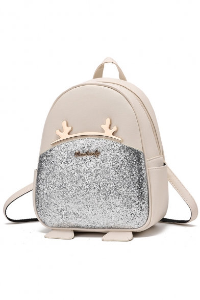 Stylish Metal Antlers Embellishment Sequined School Bag Leisure Backpack 23*13*27 CM
